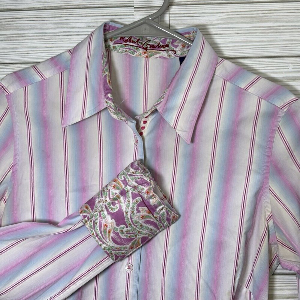 Robert Graham Womens S/P Shirt Multi-color Button Up Contrast Cuffs Long Sleeves